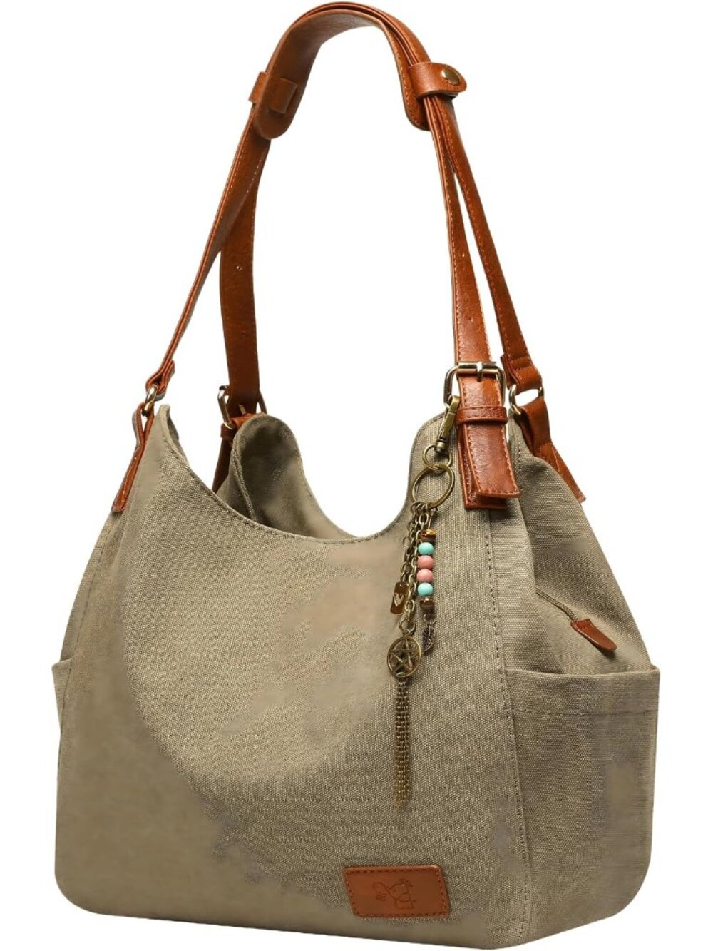 Worldlyda Women Canvas Hobo Purse Multi Pocket Tote Shopper Shoulder Bag Casual